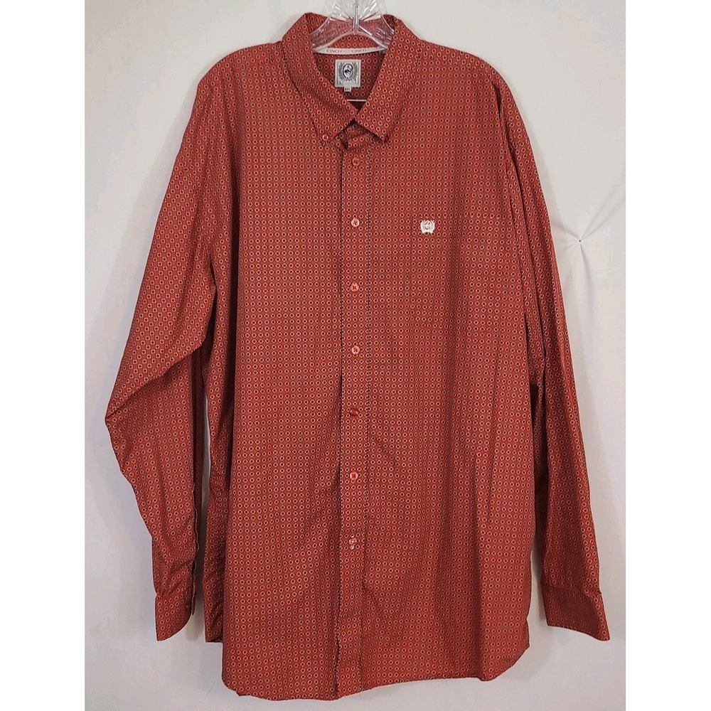 Cinch Men's XXL Long Sleeve Button Up Shirt Red-Orange Patterned Cowboy Western